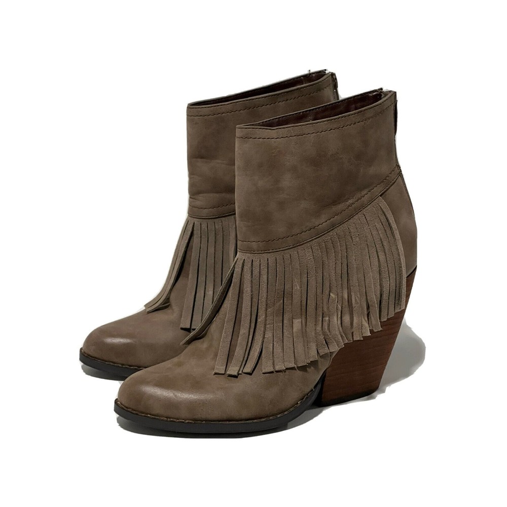 Very Volatile Fringe Ankle Boots Sz 8.5 M Western Cowboy  Chunky Heel